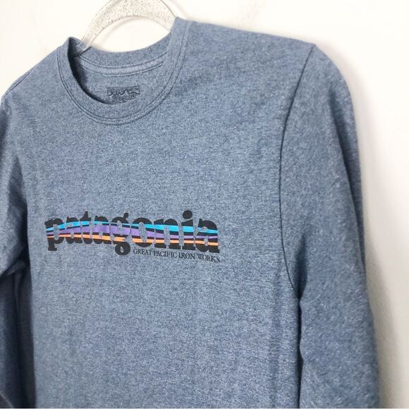 PATAGONIA | Long Sleeve Regular Fit Blue Logo T-Shirt Men’s Size XS - Picture 2 of 9